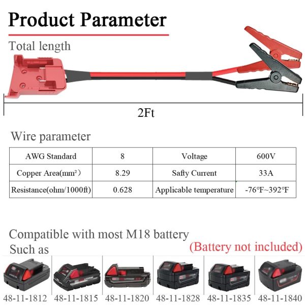 Milwaukee Jump Starter Cable GragicSZ 8‑Gauge for All Batteries YJ‑2FT-1