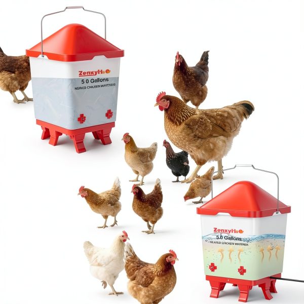 Heated Chicken Waterer Bucket 5 Gallon ZenxyHoC 4 Nipples 10ft Cord-5