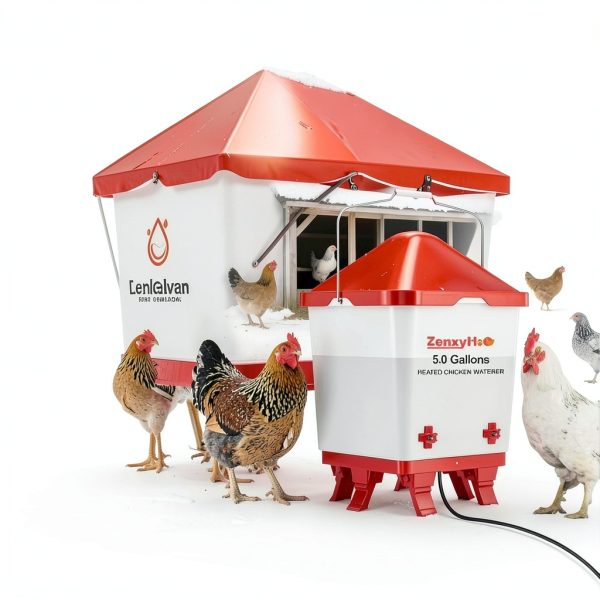 Heated Chicken Waterer Bucket 5 Gallon ZenxyHoC 4 Nipples 10ft Cord-1