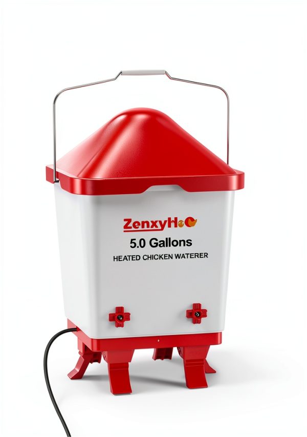 Heated Chicken Waterer Bucket 5 Gallon ZenxyHoC 4 Nipples 10ft Cord-2