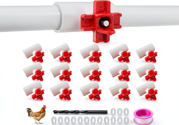 Horizontal Chicken Waterer 15-Pack with PVC Tee – ABS & Stainless-0