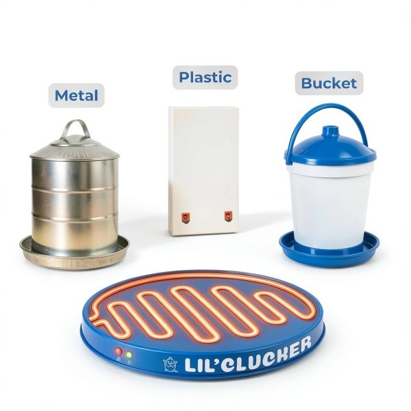 Heated Chicken Waterer Lil'Clucker Base Blue 15‑Inch FreezeProof Metal-5