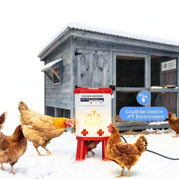 Heated Chicken Waterer, 2 Gallon Thermostatic Poultry Drinker with 4 Nipples, Outdoor Winter Water Heater with Leg Base for Chickens, Ducks, Geese, Turkeys, Anti-Freeze Automatic Watering System-2