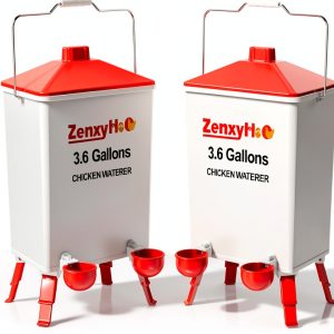 2 * 3.6 Gallons Chicken Waterer Bucket with Handle, Adjustable Legs and Anti Roost Cone-0