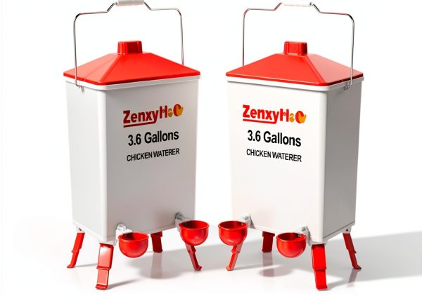 2 * 3.6 Gallons Chicken Waterer Bucket with Handle, Adjustable Legs and Anti Roost Cone-0