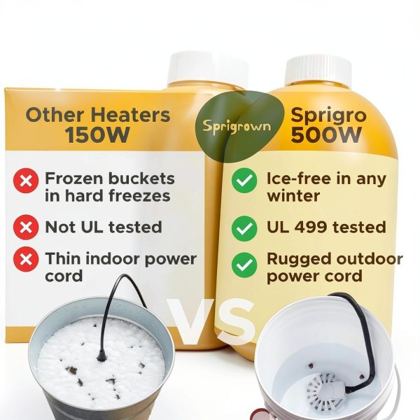 500W Chicken Water Heater Sprigrown Submersible 5‑Gallon Bucket Deicer-5