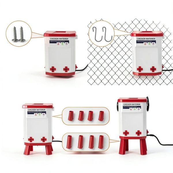 Heated Chicken Waterer, 2 Gallon Thermostatic Poultry Drinker with 4 Nipples, Outdoor Winter Water Heater with Leg Base for Chickens, Ducks, Geese, Turkeys, Anti-Freeze Automatic Watering System-3