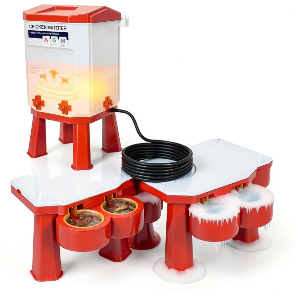 Heated Chicken Waterer, 2 Gallon Thermostatic Poultry Drinker with 4 Nipples, Outdoor Winter Water Heater with Leg Base for Chickens, Ducks, Geese, Turkeys, Anti-Freeze Automatic Watering System-4