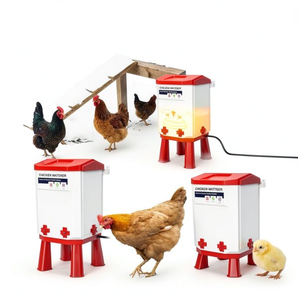 Heated Chicken Waterer, 2 Gallon Thermostatic Poultry Drinker with 4 Nipples, Outdoor Winter Water Heater with Leg Base for Chickens, Ducks, Geese, Turkeys, Anti-Freeze Automatic Watering System-1